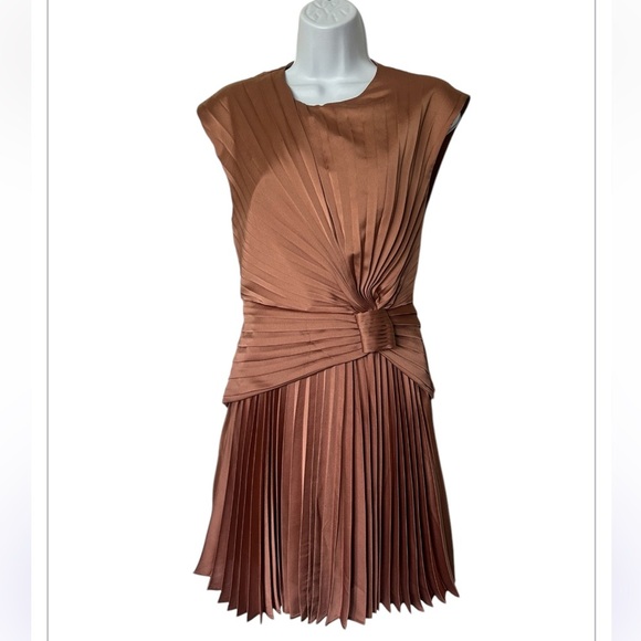 Acler pleated satin mini dress copper cap sleeve Size 4 - Picture 8 of 9